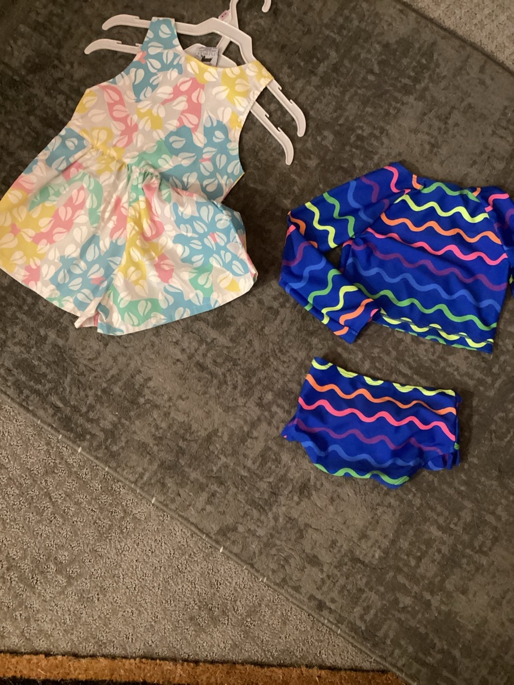 Girls Pastel Floral Romper & Blue Neon Wave Swim Set